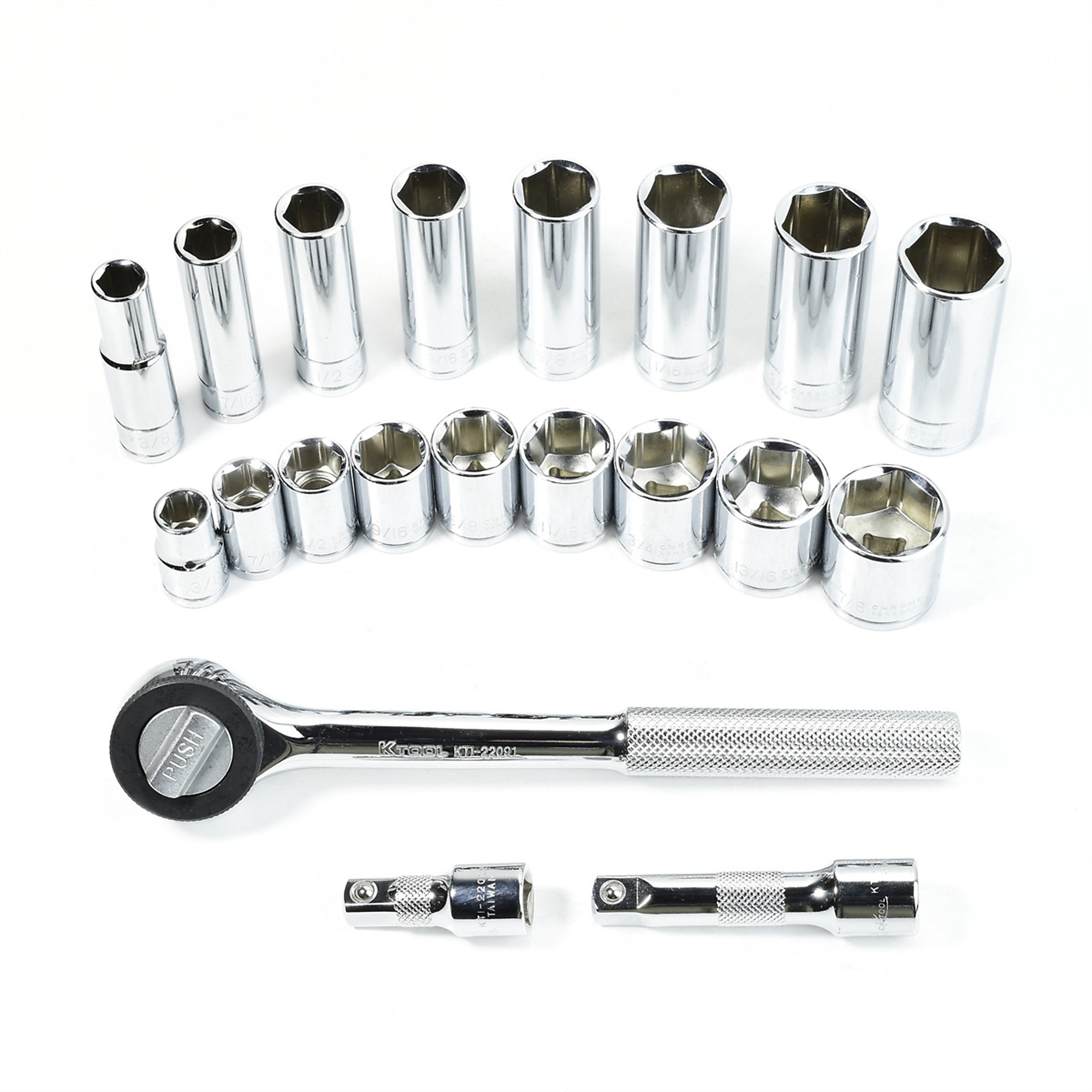 K-Tool International 20-Piece SAE Socket Set — 3/8in. Drive, 6 Pt., Chrome Vanadium Steel, Model# KTI22000